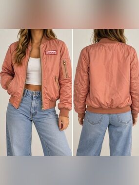 Six Crisp Days Feminist Pink Bomber Jacket Size S